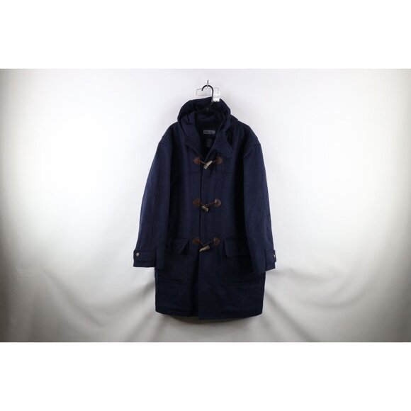 Vintage 90s Lands EndMens L Heavyweight Wool Hooded Horn Toggle Button Jacket